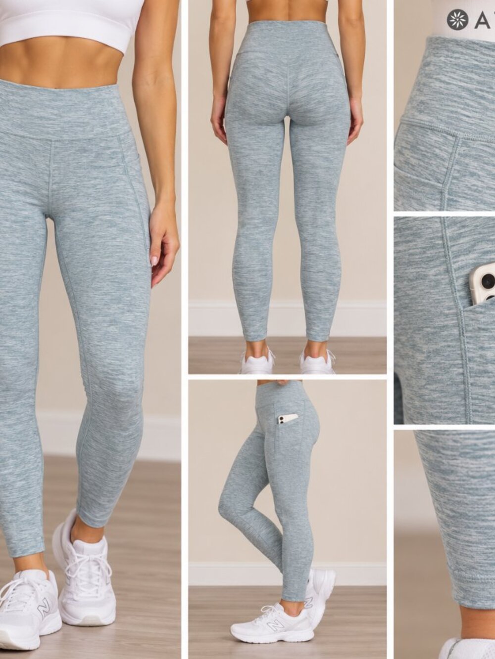 Athleta Salutation Stash Pocket II SoftLuxe Tight Gray Blue Leggings S